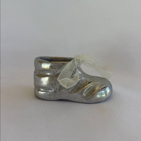 Other - Vintage 2001 Silver Plated Very Cute Baby Shoe Trinket with Cream Ribbon